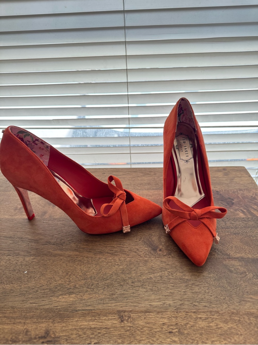 Ted Baker Orange Suede Pointed Bow Pumps